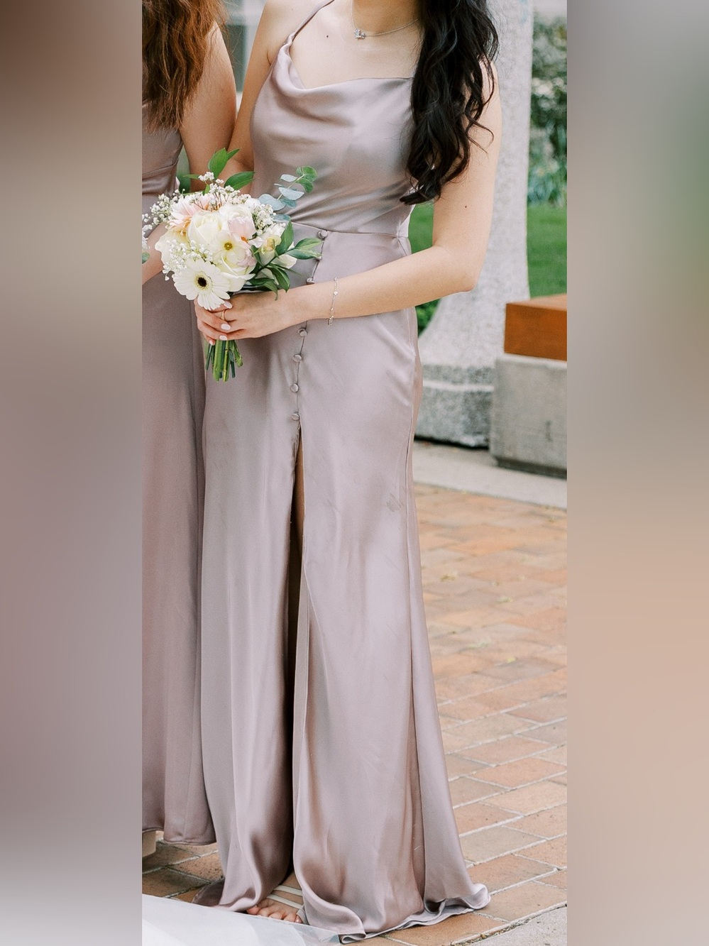 Revelry Billie Satin Taupe Bridesmaid Dress